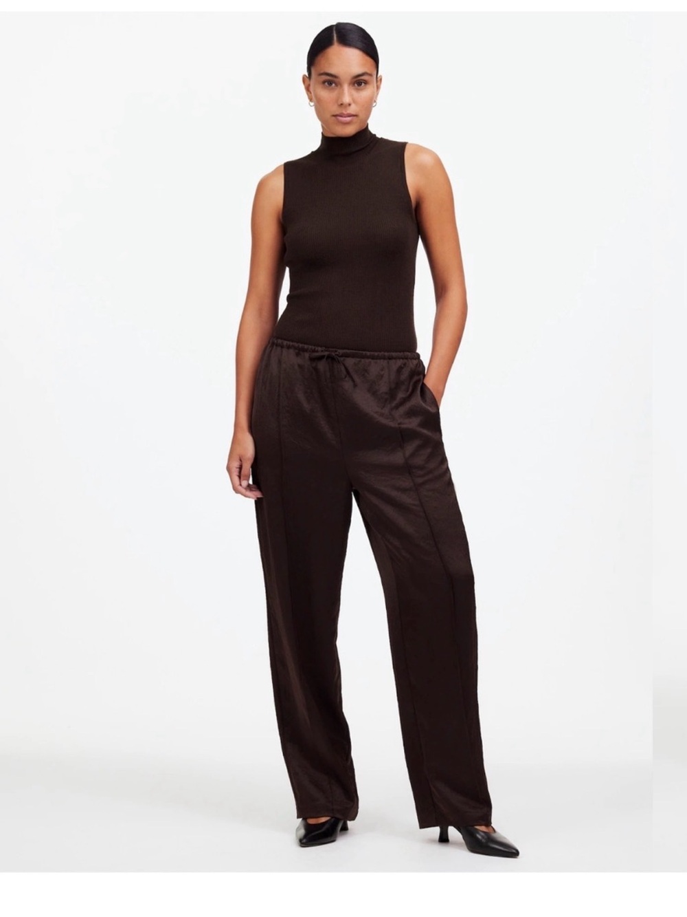 Madewell Satin Wide-Leg Pants - Brown